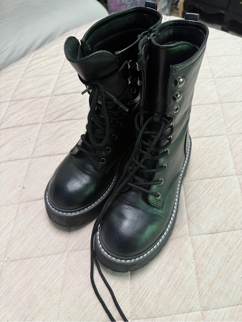 Target Black Lace-Up Platform Combat Boots for Women